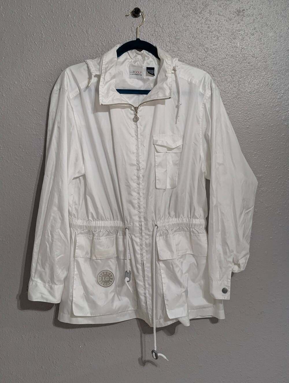 Liz Golf Jacket Size M White Windbreaker Hooded Anorak